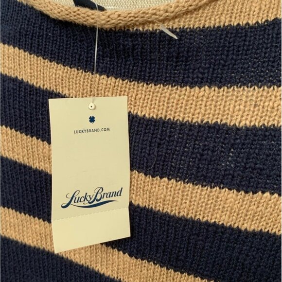 LUCKY BRAND Navy Blue + Tan Striped Back 3/4 Sleeve Women's Sweater NWT Size XL - Picture 6 of 7